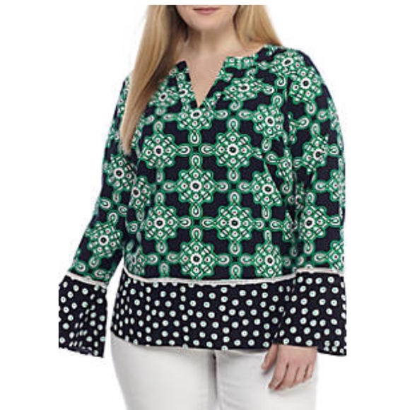 crown & ivy Tops - Crown & Ivy Plus Size Dot Print Bell Sleeve Top